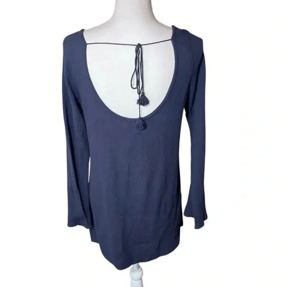J.Crew Navy Blue‎ Cotton Gauze V-Neck Tunic Top Open Tie Back Small Beachy NWT